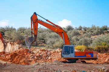 Fototapeta na wymiar Bulldozer on the workplace, Excavators.