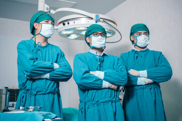 Surgical team or doctor and staff have vivisection in surgery room of the hospital and using equipment tool for the operation