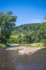 forest mountains and river, mountain landscape