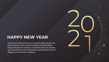 Fototapeta premium Happy new year 2021. Elegant gold text with sparkling light. Minimalist template for background element, calendar, greeting card, or banner. vector typography for 2021 and luxury design