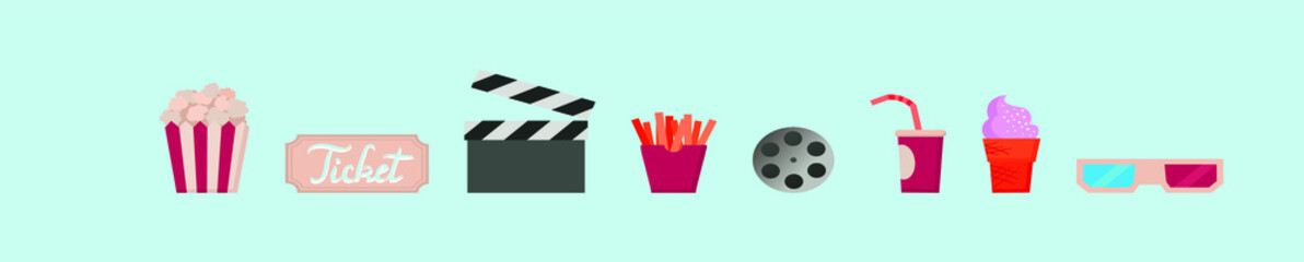 set of movie cartoon icon design template with various models. vector illustration isolated on blue background