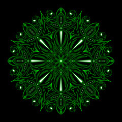 Vector colorful mandala. Abstract object on black background. Decorative element