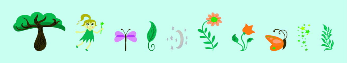 set of pixie cartoon icon design template with various models. vector illustration isolated on blue background