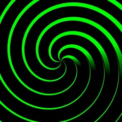 many variations in neon green geometric symmetric patterns on black background with white labyrinth type grid