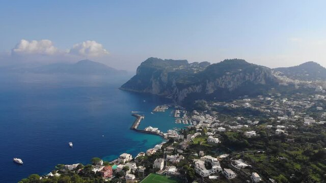 aerial drone view of Capri Island, Italy
