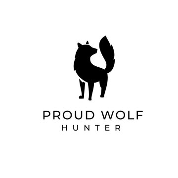 Simple and flat proud standing wolf logo and icon design