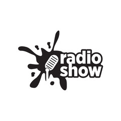 Radio show logo with splash graphic and podcast mic template