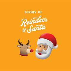 Fototapeta na wymiar Portrait of Santa Claus with his Reindeer for children book