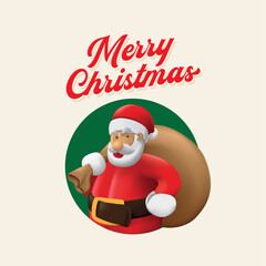 Merry Christmas greeting with illustration of happy Santa Claus bring bunch of present