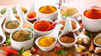 assorted of spices- colorful spices and herbs