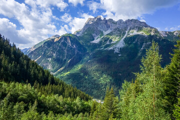 Mountain and pastures landscape in French alps