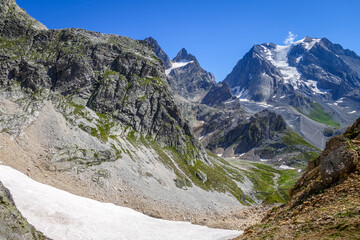 Grande Casse Alpine glacier landscape in French alps.