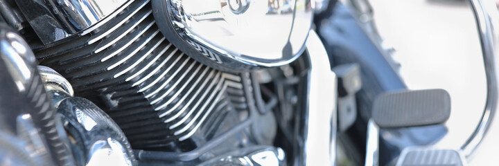 Metallic shiny motorcycle parts and motor parts. Biker movement concept