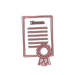 Vector license certificate icon on cartoon style on white isolated background.