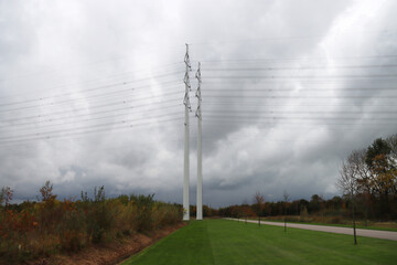Wintrack power line towers in white color in the Bentwoud recreation area