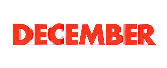 December red glossy text word, calendar wide banner white background