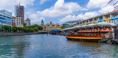 Fototapeta premium A view across Clarke Quay in Singapore, Asia