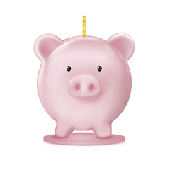 front view Piggy bank 3D on white background, Isolate Pink pig Vector mesh for advertising, Design template for graphic banner, financial, savings and security of money storage for New Year 2021