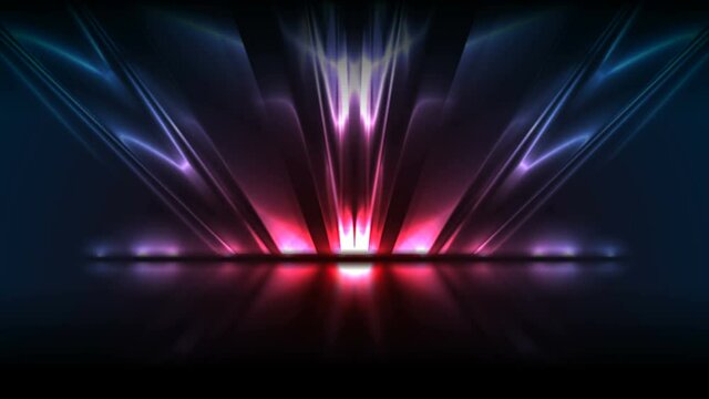Blue and red neon glossy stripes abstract tech motion background with reflection. Seamless looping. Video animation Ultra HD 4K 3840x2160