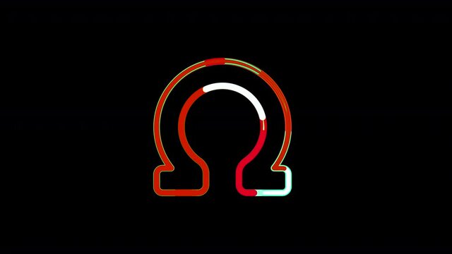 Circles gather in symbol omega. After it crumbles in a line and moves to the camera. Alpha channel black