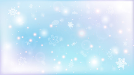 Naklejka na ściany i meble Realistic snow flakes on blue background . Christmas winter holiday falling snow pattern, greeting card. Eps10