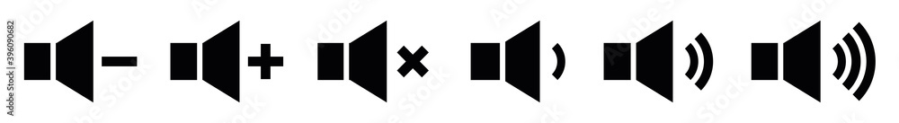 Poster set of black volume sound icon. increases and reduces the sound.sound symbol with signal levels. vec