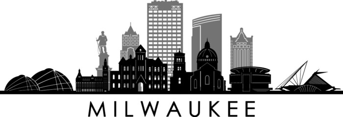 MILWAUKEE Wisconsin SKYLINE City Outline Silhouette
 - obrazy, fototapety, plakaty