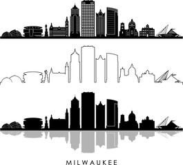 MILWAUKEE Wisconsin SKYLINE City Outline Silhouette
 - obrazy, fototapety, plakaty