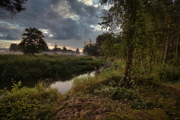 Mysterious River Grabia in summer day, Poland