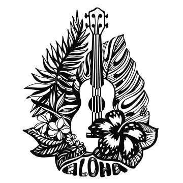 Vector image of an ukulele with flowers