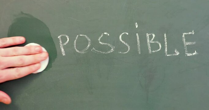 Word possible impossible wipe erase on a green class board