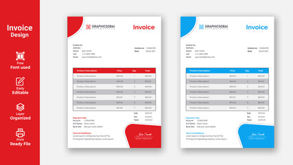 Business invoice form template, Invoice bill design template, Bill form business invoice and Office bill Design, minimal business invoice template vector design