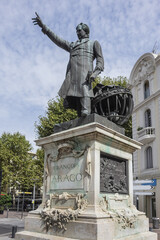 Statue of Francois Arago (sculptor Antonin Mercie, 1879) in Perpignan Place Arago. Francois Arago -...