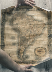 Old map of South America from 1859. The map shows the contemporary borders of the Countries