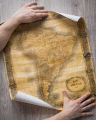 Old map of South America from 1859. The map shows the contemporary borders of the Countries