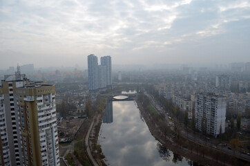 Fototapeta na wymiar Residential area of Kiev (aerial image). Ukraine