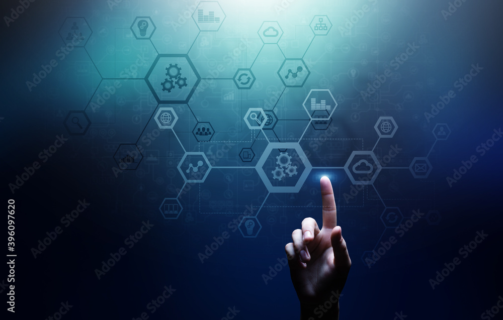 Poster automation system structure on virtual screen. smart manufacturing technology and internet of things