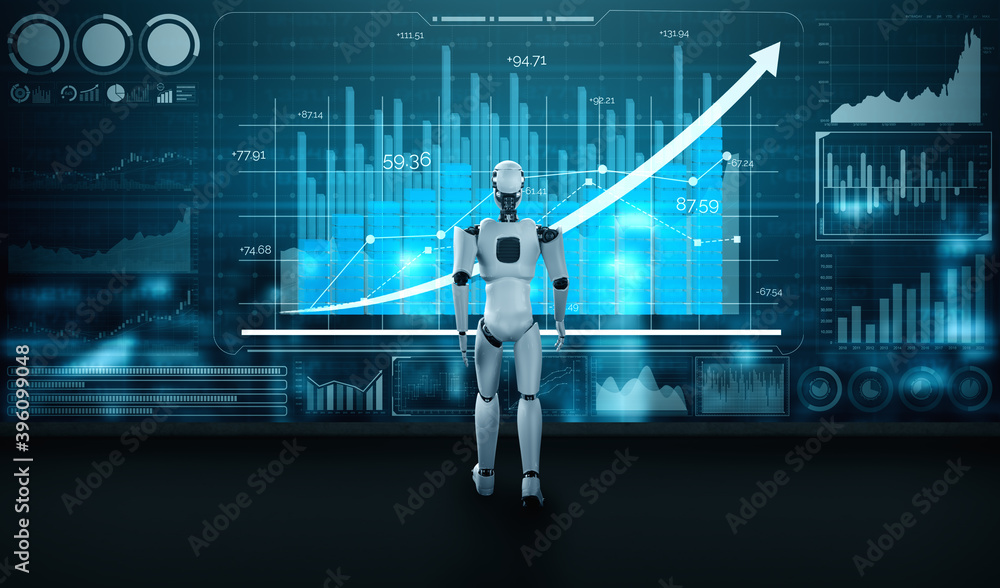 Poster business growth concept by using ai robot and machine learning technology to analyze data and give a