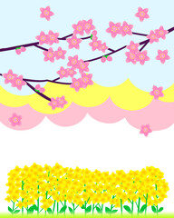 桃の花と菜の花のベクターイラスト