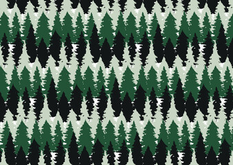 Coniferous snowy forest.Stylized, pretty spruce with a funny pattern. Scandinavian style. Design of pattern background for wallpaper, paper, Christmas gift wrapping, Christmas, holidays.