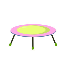 Trampoline. Sports equipment for jumping. Pink Toy for recreation and children entertainment. Flat cartoon illustration isolated on white background