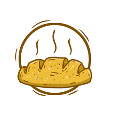 Logo of Bread. Set Of Loaves. Emblem of the bakery. Brown fried crust. Cartoon illustration. Natural farm product