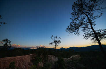 Fototapeta na wymiar Twilight sky at Pai Canyon (Kong Lan) on sunset, Maehongson,
