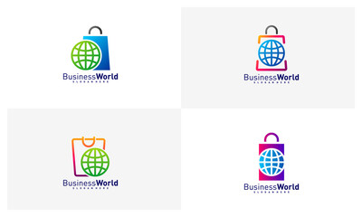 Set of World Shop logo vector template, Creative world logo design concepts