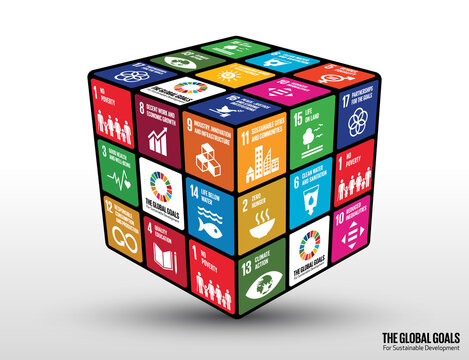 SDG Rubik's cube vector design concept. 17 SDG on colorful cubes. Sydney, Australia-June 9 2020. Rubik's cube invented by Erno Rubik1947.