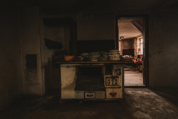 An old kitchen in an abandoned house