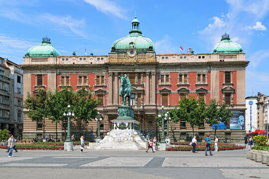 Republic Square of Belgrade with the building of National Museum and equestrian statue of Prince Mihailo Obrenovic, Serbia