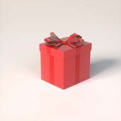 Christmas and New Year's Day. Red gift box or present with bow on isolated wite background with shadow. 3D rendering