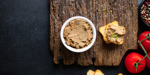 pate liver chicken or goose duck
meal fresh tasty snack top view copy space food background 