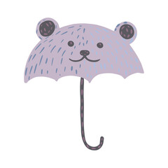Umbrellas look like bear on white background. Abstract umbrella purple color in doodle.